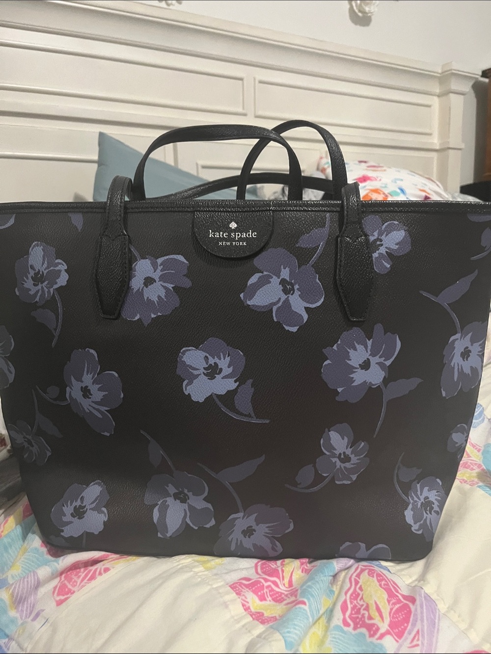kate spade Black Tote with blue florals